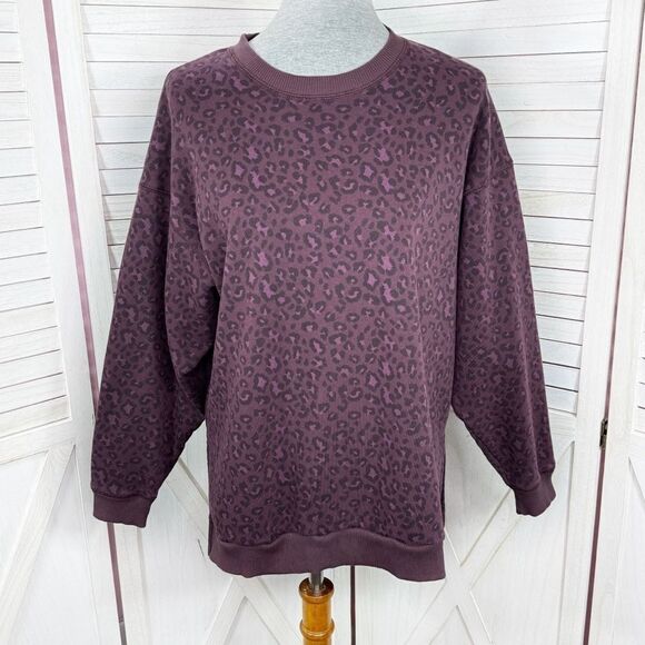 American Eagle Outfitters Ahh Mazingly Soft Leopard Print Sweatshirt Purple XS - Picture 1 of 12
